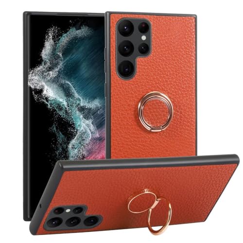 Étui en cuir de luxe Samsung Galaxy S20 Ultra avec anneau béquille chic orange