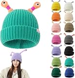 SYINTOSUN Winter Parent-Child Cute Glowing Little Monster Knit Hat, Monster Tentacle Knit Hats, Funny Monster LED Knit Beanie (Lake Green)