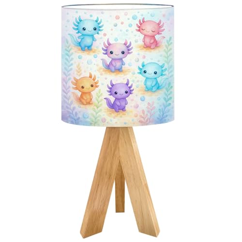 RAINFALLARING Tripod Bedside Table Lamp for Bedroom Cute Watercolor Axolotls