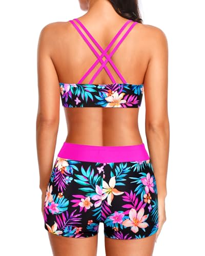 Image of Holipick 3 Piece Tankini Swimsuits for Women Tummy Control Bathing Suits Swim Tank Top with Bra Boy Shorts Teen Swimwear 2026
