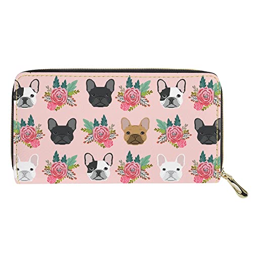 Mumeson Cute French Bulldog Flower Print Women Leather Wallet Long Clutch Zip Around Purse Phone Case #TOP2