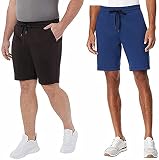 32 Degrees Cool Men's 2 Pack Breathable Tech Shorts (Black/Heather Estate Blue, Medium)