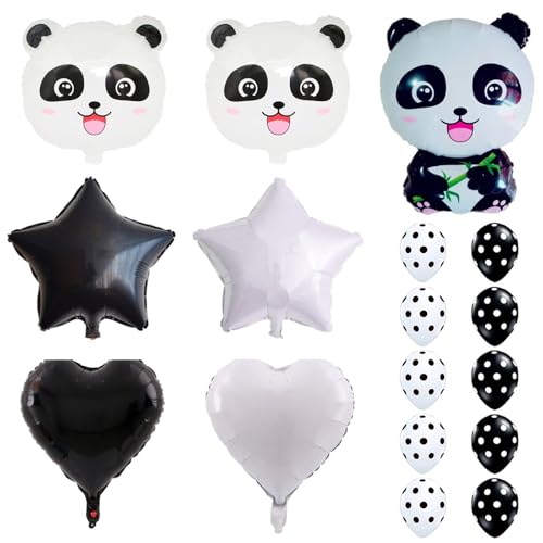 DUINIU Balões de papel de alumínio panda de 17 peças, balões temáticos de banda, decorações de balões de festa, balões de panda de animais grandes, balões de chuveiro.