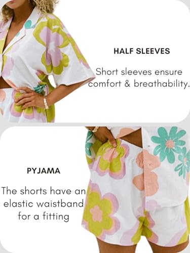 Image of GRECIILOOKS Co-ord Set for Women Stylish | Women Co-Ord Pajama Set | Stylish Night Dress & Beach Outfit | 2 Piece Printed Shirt & Shorts Loungewear | Comfortable Pajama Sets for Womens
