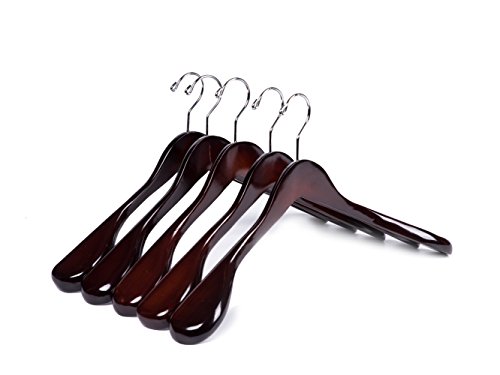 Quality Hangers Luxury Wooden Extra-Wide Shoulder Suit Hangers, Wooden Coat Hangers, Beautiful Mahogany Finish (5)