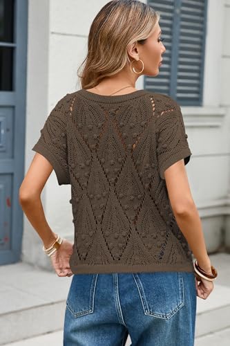Image of Cakulo Womens Crochet Crop Tops 2026 Summer Short Sleeve Hollow Out Boho Sweater Beach Vacation Cruise Resort Wear