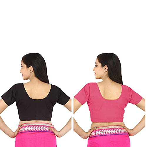 Image of Namita Women's Rubia Cotton Half Sleeve Blouse Combo (U-COT-COM-2-BLACK-FROLY-38 Black, Froly 38)