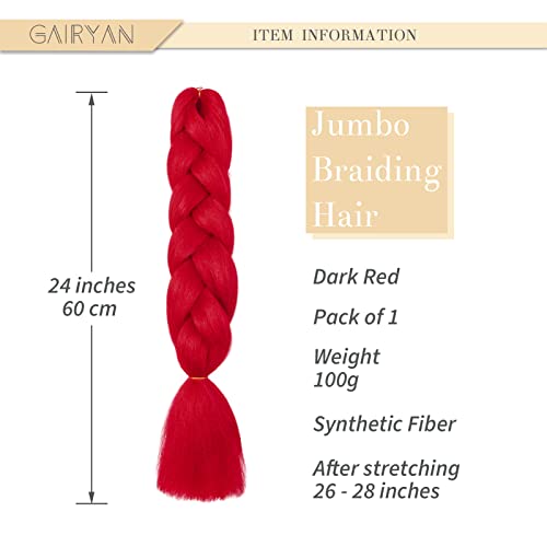 Gairyan Braiding Hair Extensions for Braiding 1 Bundle 100g 24" Ombre Jumbo Braiding Hair Colorful Synthetic Hair for Braid Soft Box Braids Crochet Twists (Red) - Image 2
