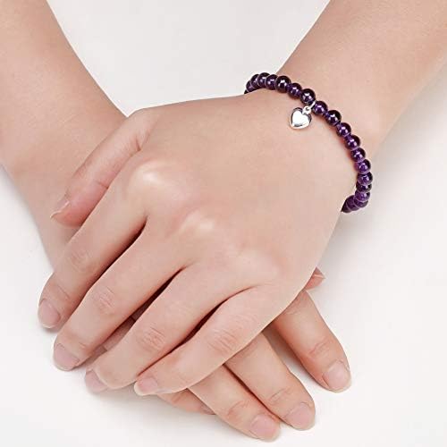 Giuesytic Gifts for 16 Year Old Girl Amethyst Bead Bracelet with Sterling Silver Heart Charm Sweet 16 Gifts for Girls with Card and Gift Box