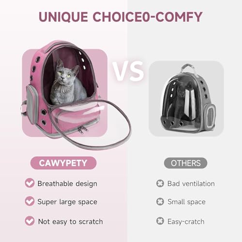 Image of Cawypety Cat Backpack Carrier, Breathable Cat Carrier Pet Backpack for Kitty Small Dog Up to 15Lbs, Transparent & Foldable Pet Carrier for Travel Hiking (Pink.)