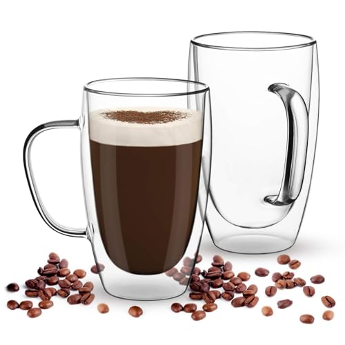 Store2508 Pack of 2 Double Walled Borosilicate Glass Mug with Han...