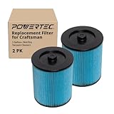 POWERTEC 17912 Cartridge Filters for Craftsman 2PK, Fits Craftsman 17816, 17907 Most 5 Gallon and Above Wet/Dry Vacs from 1988 onwards (75091)
