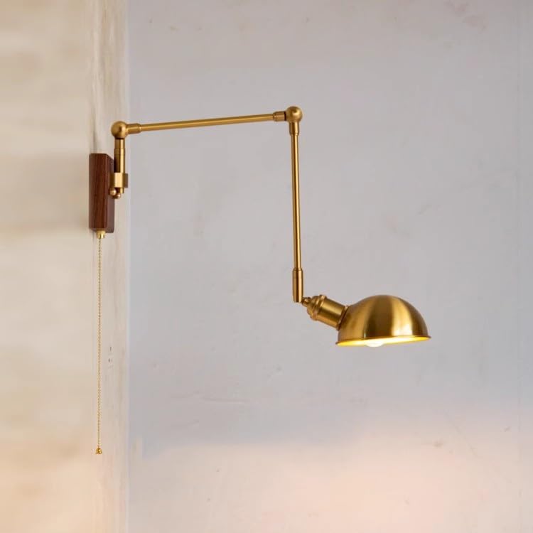 Apliques de pared antiguos accesorios rústicos de brazo oscilante moderno de montaje de madera ajustable lámpara de lectura con interruptor de cadena de extracción para la sala de estar de la noche
