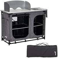 Skandika Campingküche Ruoka | Campingschrank mit Aluminiumgestell, Abnehmbarer Wind- und Spritzschutz, Spüle, Staufächer, Tragetasche, Outdoorküche| Outdoor Camping Küche, Reiseküche