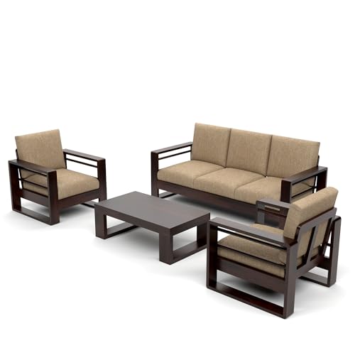 Image of Solid Sheesham Wood 5 Seater Sofa Set | (3+1+1) Five Person Sofa for Living Room | Stylish & Durable 5 Seater Sofa for Office & Home Furniture (Selen Walnut, 5 Seater)