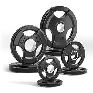 LIONSCOOL 2-Inch Rubber Olympic Grip Weight Plates for Strength Training, Weightlifting, Solid Cast Iron Plate for Barbell in Single/Pair/Set for Home & Gym (2.5-45LB), One Year Warranty