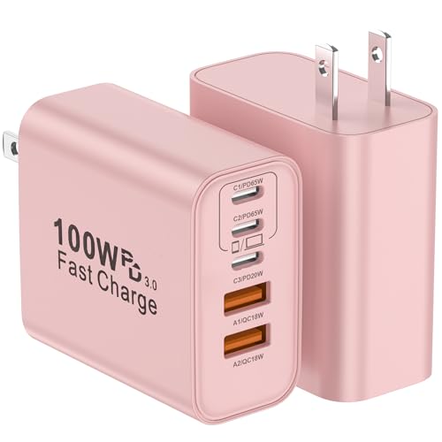 Image of USB C Charger Block, 2-Pack 100W 5-Port USB C Wall Charger iPhone Charger Fast Charging PD Power Adapter+QC Wall Plug Multiport Type C Brick Chargers for iPhone 17 16 15 14 13 Pro Max,Samsung,MacBook