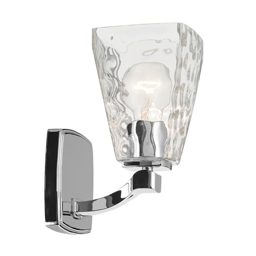 Image of Kichler Marant 5 inch 1-Light Wall Sconce Bathroom Vanity Light Fixture with Clear Water Glass in Chrome for Bathroom, Powder Room, Hallway (5 inch W x 9.5 inch H), 55214CHWTR