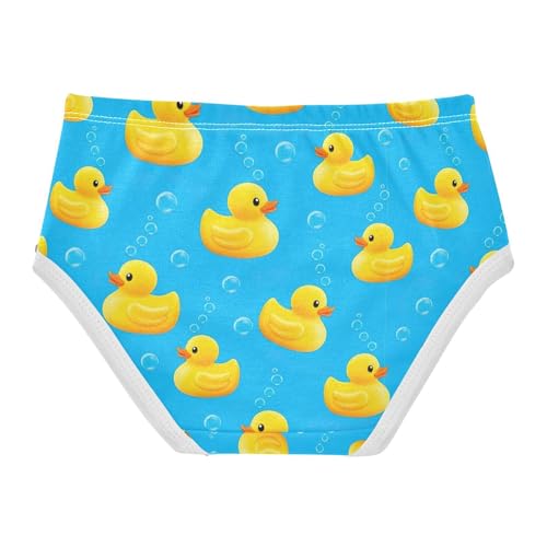 Underwear Girls, Yellow Ducks Bubbles Blue Toddler Briefs, Girls Underwear Cotton, 2T–8 Years2