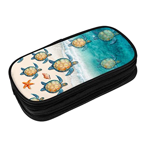 Image of YETTA YANG Sea Turtle Beach Starfish Ocean Coastal Pencil Box Case for Pen Holders Office Supplies Big Capacity large