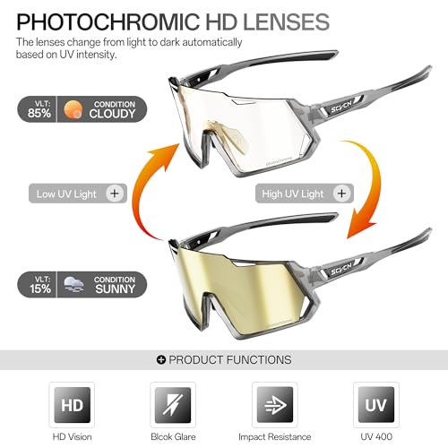 SCVCN Photochromic Cycling Glasses Sports Sunglasses Men Women Clear Bicycle MTB UV400 Protection Running Mountain Bike Baseball Biking Goggles Riding BMX Fishing Riding Golf Driving Softball 10 - image 3