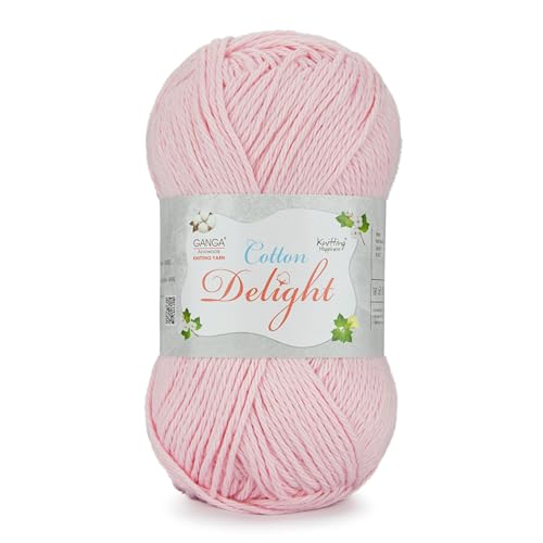 Image of Ganga Acrowools Cotton Delight, Dk Weight Cotton Yarn, Oekotex Class L Certified 100G, 169M (Lite Pink)