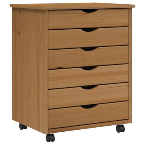 vidaXL Armoire roulante avec tiroirs MOSS bois de pin marron miel, commode, armoire à tiroirs, armoire de rangement bureau, classeur