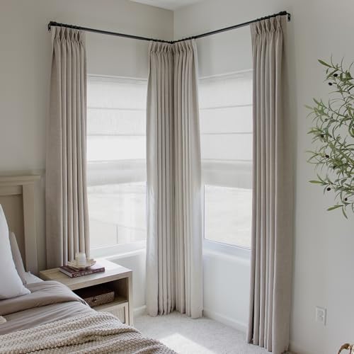 Image of TWOPAGES Liz No Drill Cordless Roman Shades Linen Textured Roman Blinds for Windows, Custom Made Room Darkening Blackout Roman Window Shades, Hardware Included, Beige White, 1 Piece