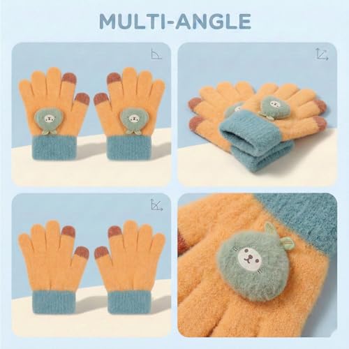 Image of Kraptick Kids Winter Gloves - Ultra-Soft Thick Knit Fuzzy Warm Mittens for Boys & Girls Cute Bear Patch Thermal Hand Warmers for Toddlers & Children -2