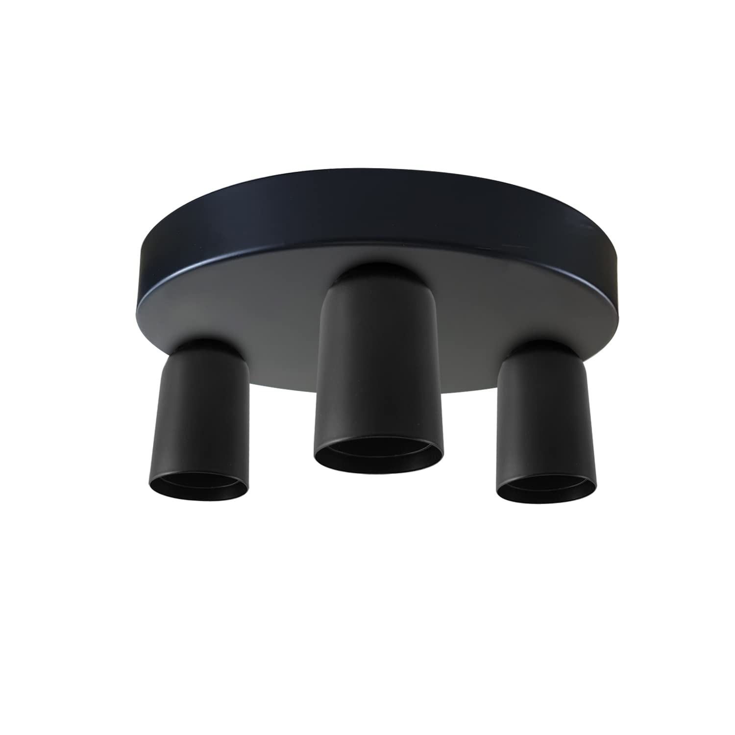 LEDSone Black Vintage Ceiling Light 3 Way Ceiling E27 Lamp Base Semi Flush Ceiling Lamp for Industrial Kitchen Dining Room Living Room Balcony - Round Base