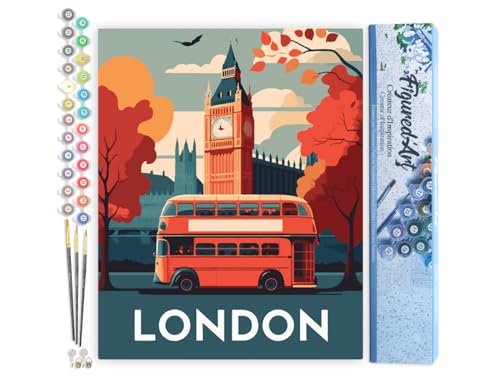 Figured'Art Peinture par Numéro Adulte Affiche Vintage Londres - Activité Manuelle Kit de Loisir Créatif DIY Numéro d'Art Complet - 40x50cm sans châssis en bois