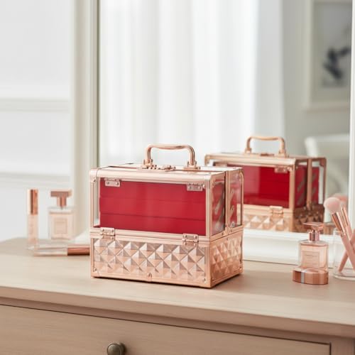 Image of Adson Professional Beauty Make Up Cosmetic Vanity Box /Case 4 Trays with Mirror (Multi)