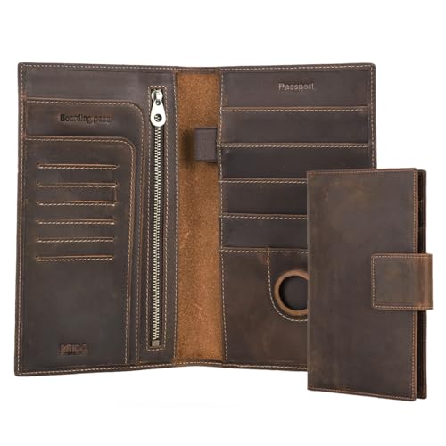CONTACTS Full Grain Leather Family Passport Holder for 4 Airtag Passport Wallet RFID Blocking Travel Passport Cover with 4 Passport Slot, 6 Card Slot (Brown)