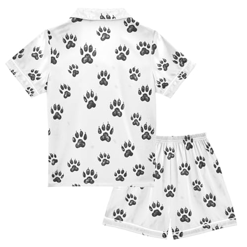 ALAZA Bear Paw Print Footprint Pajamas Satin Pajama Set Short Sleeve Button Down Sleepwear2