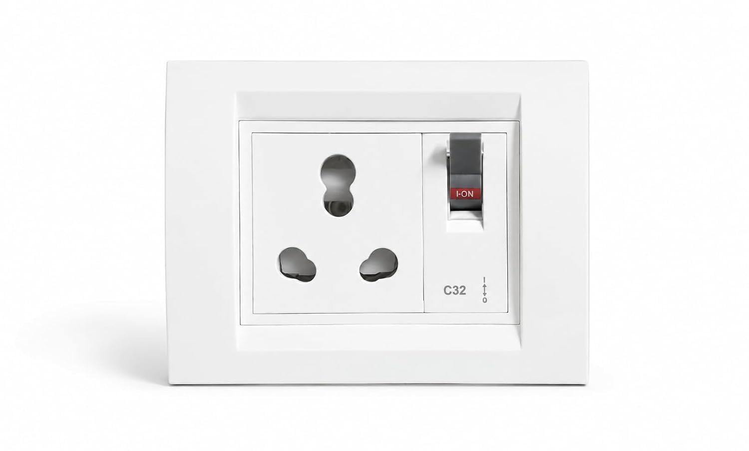 3-Pin Universal Socket with C32 MCB Switch, I-ON Indicator & Wall Mount Design | White Electrical Power Socket for Home, Office & Commercial Use-image-45
