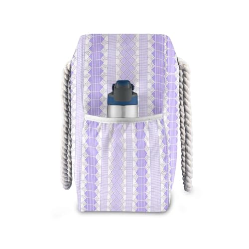 Cute Purple Lace Stripes Portable tote bags for travel with zipper teacher tote bags for women Travel Essentials Beach Gifts Birthday Gifts for Women3