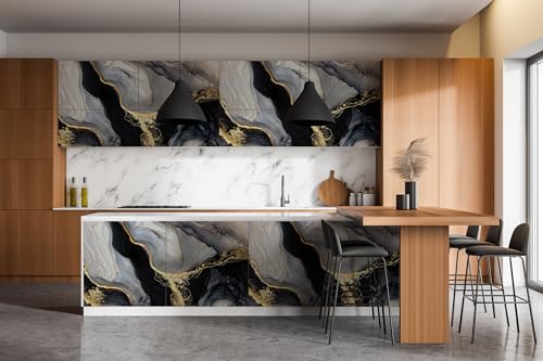 Cubrir muebles dañados con papel pintado autoadhesivo lavable efecto mármol 7