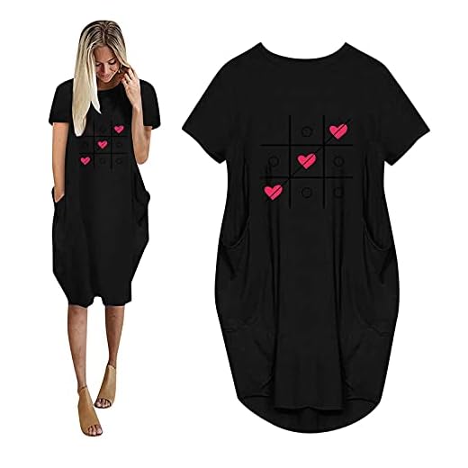 Damklänningar Kortärmade miniklänningar med kärleksmönster Fritids runda toppar Longshirt Strandklänning Festklänningar i stor storlek S-5XL