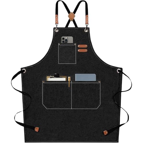 Image of Supvox Unisex Home Apron Waterproof, with Tool Pockets | Adjustable Waist Tie, Splash and Dust Coverage, Handy Storage, Thicken Canvas, Comfortable for Tasks, Wipe Clean