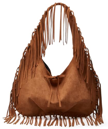 Large Faux Suede Tote Bag for Women Y2k Tassel Shoulder Purse Top Handle Satchel Trendy Dumpling Handbags