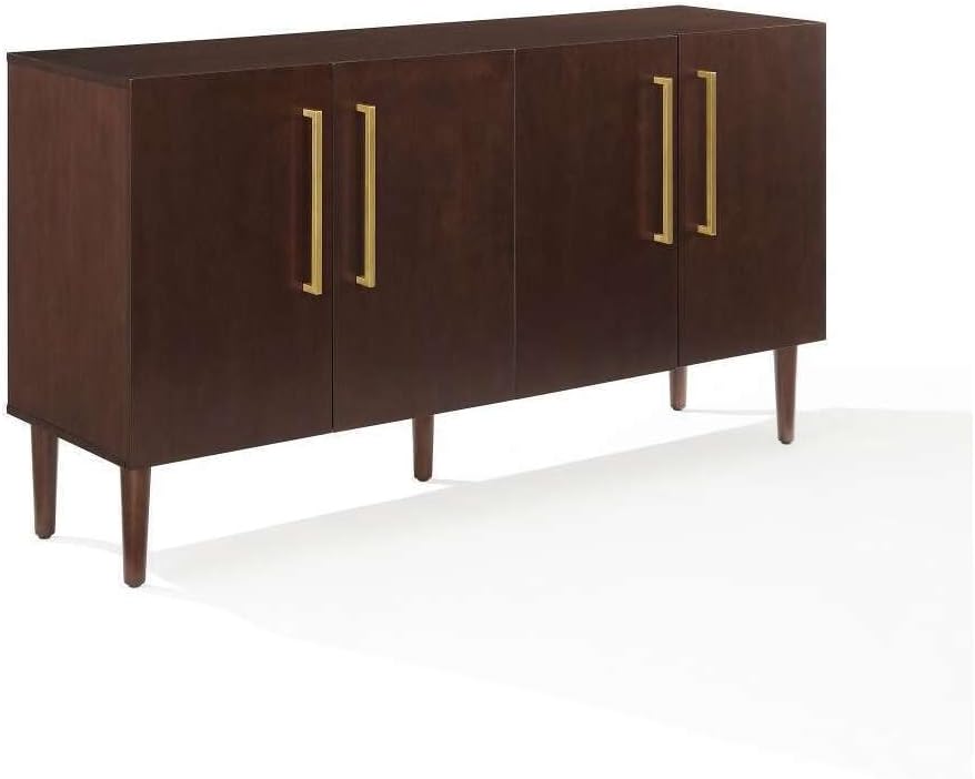 HomeStock Rustic Refinement Mid-Century Modern Sideboard, Mahogany Finish, 16" D x 58" W x 32.25" H, Adjustable and Removable Shelving Storage, Gold Finish Hardware, Stylish Sideboard for Living Room