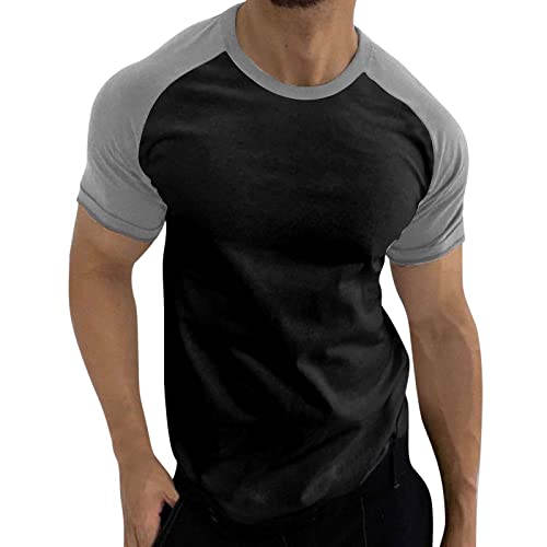 Rifuli Mens T-Shirts Contrasting Colors Summer Casual Slim Fit Personalized Tee Shirts (Coffee, L)