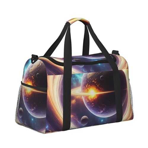 Space Planet Print Travel Duffle Bag - Foldable Personal Item Travel Bag for Women & Men,Carry-On Convertible Crossbody Tote Bags with Adjustable Shoulder Strap & Pockets 13x10.2x19.7 in3