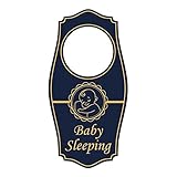Signs ByLITA Baby Sleeping Door Hanger - Navy Blue Gold, 4