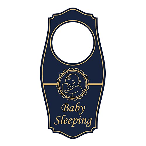 Signs ByLITA Baby Sleeping Door Hanger - Navy Blue Gold, 4