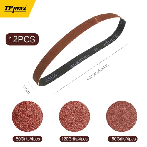 Image of 1 x 42 Inch Sanding Belt Pack 1-Inch x 42-Inch,12 Pcs(4 Each of 80 120 150 Grits) Aluminum Oxide for Sander