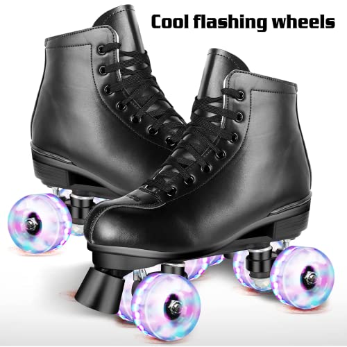 Perzcare Roller Skate Shoes For Women&Men Classic Pu Leather High-Top Double-Row Roller Skates For Beginner, Professional Indoor Outdoor Four-Wheel Shiny Roller Skates For Girls Unisex #TOP1