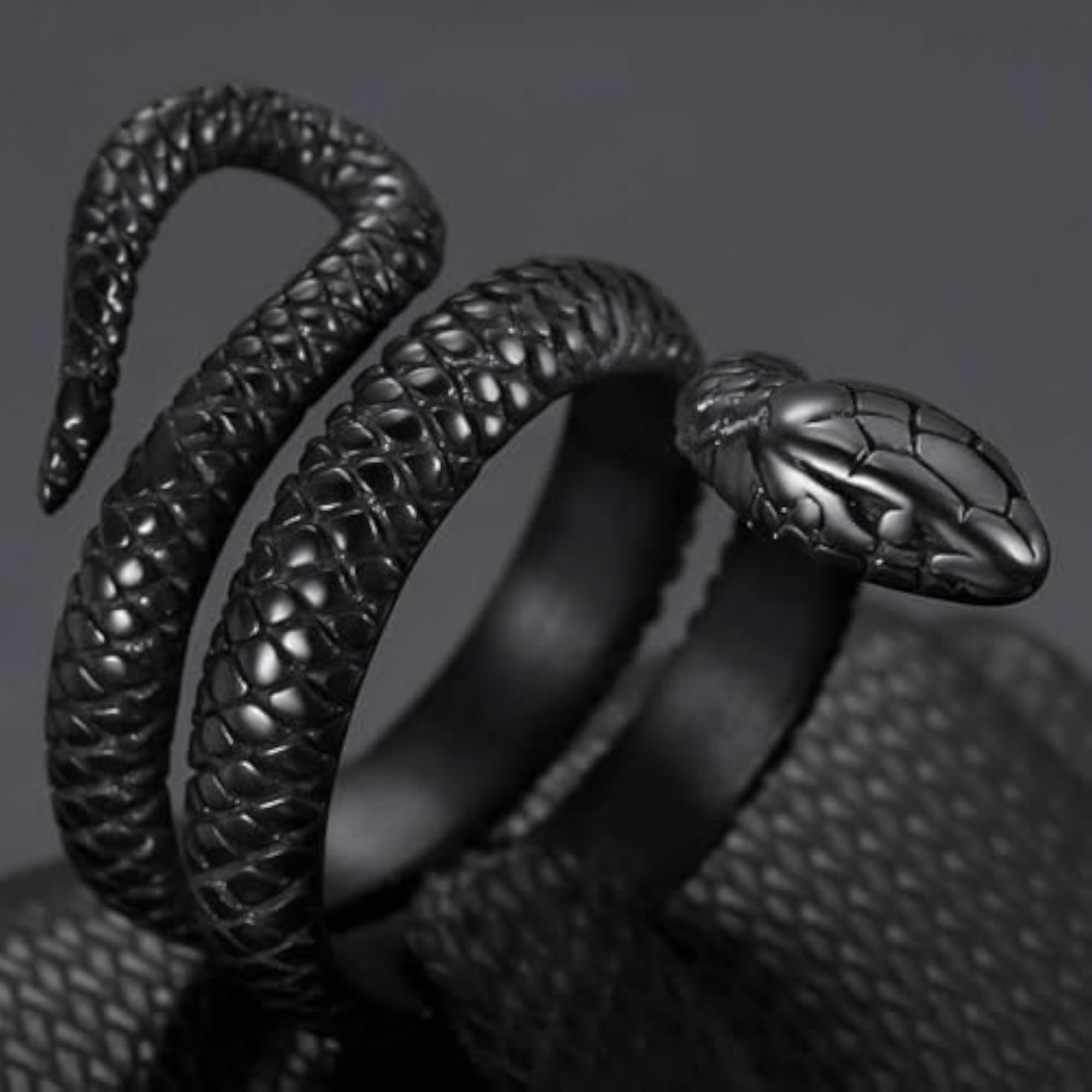 Black Snake Wrap Adjustable Ring, Serpent Design