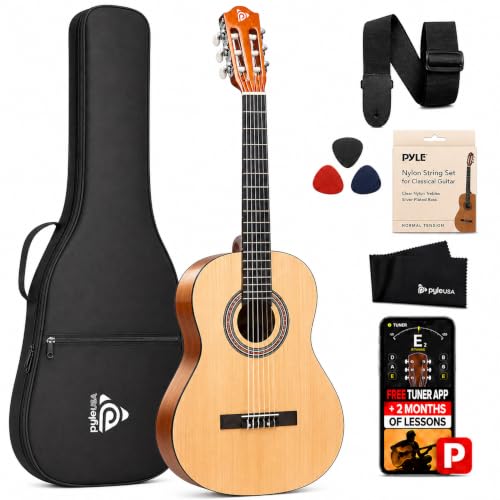 Pyle 36-Inch Beginner Classical Acoustic Guitar Kit, 3/4 Size Junior Nylon String Guitar for Kids...