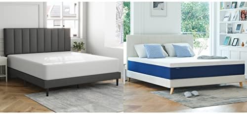 Molblly 8 Inch Twin Memory Foam Mattress (Blue) + 42 Inch Platform Bed Frame (Grey), Twin